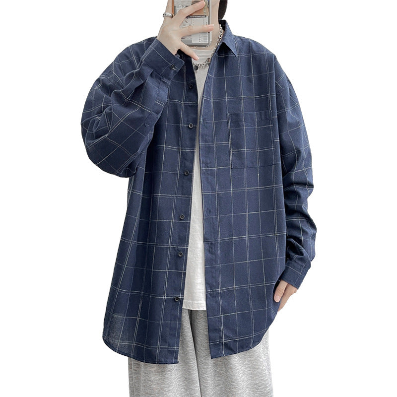 Men's Relaxed Long-Sleeve Plaid Cotton Shirt Jacket