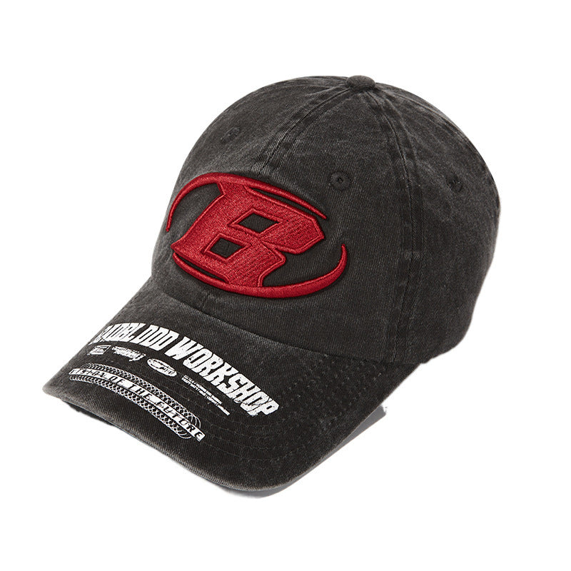 American Retro Washed Letter Cap - Vintage Printed Logo Baseball Hat