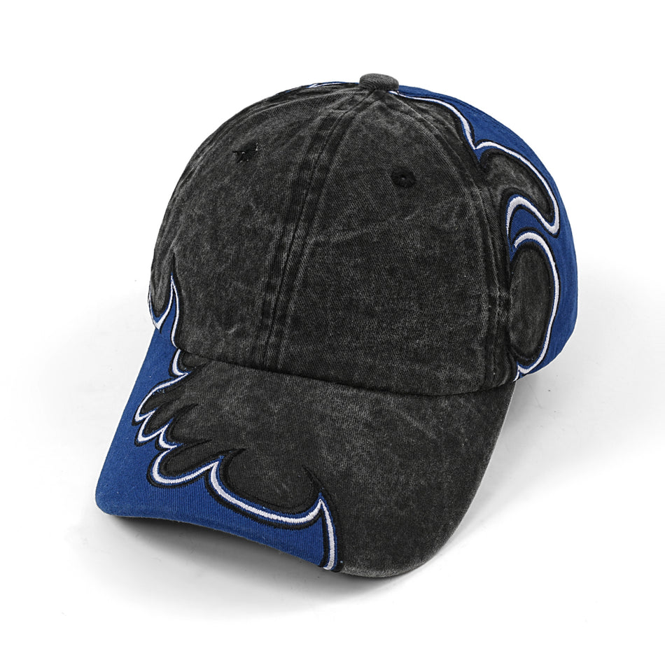 Flame Patch Embroidered Washed Cotton Retro Baseball Cap