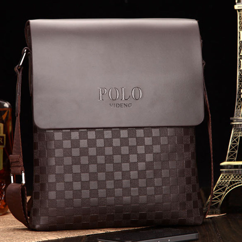 Men’s Checkerboard PU Leather Crossbody Shoulder Bag