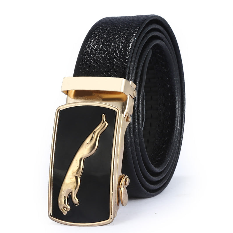 Men’s High-End Textured Belt with Polished Automatic Buckle