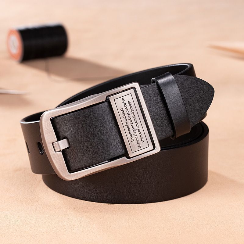 Men’s Classic Leather Belt with Polished Retro Pin Buckle