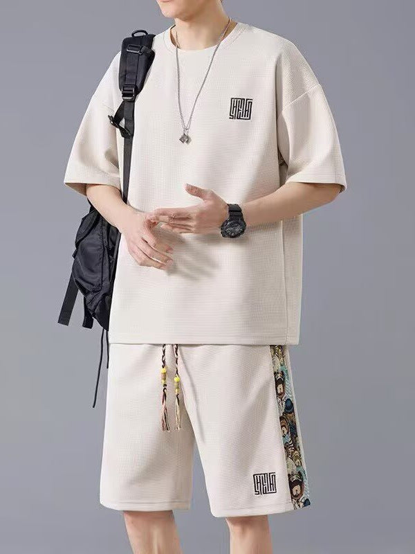 Men’s Ice Silk Breathable Short-Sleeved T-Shirt and Shorts Set