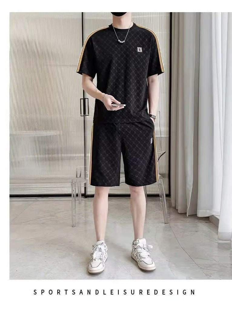 Men’s Ice Silk Breathable Sports T-Shirt and Shorts Set