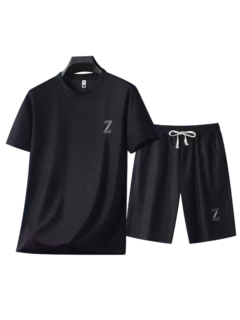 Men’s Ice Silk Breathable Short-Sleeved T-Shirt and Shorts Set