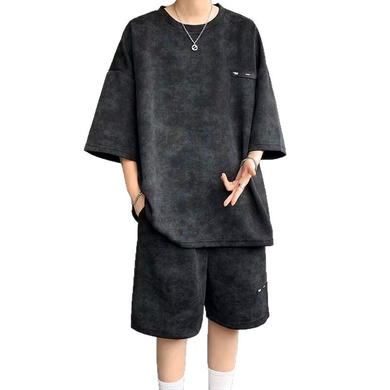 Men’s Summer Tie-Dye Set with Three-Quarter Sleeve T-Shirt
