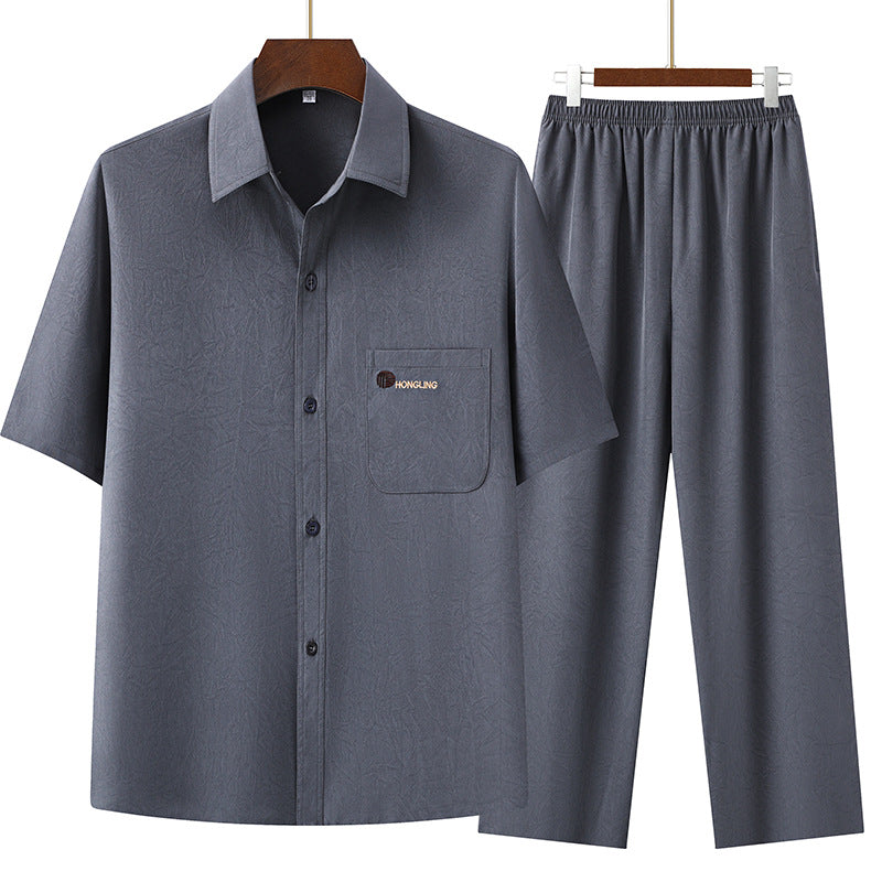 Men’s Summer Lapel Shirt and Relaxed Shorts Two-Piece Set