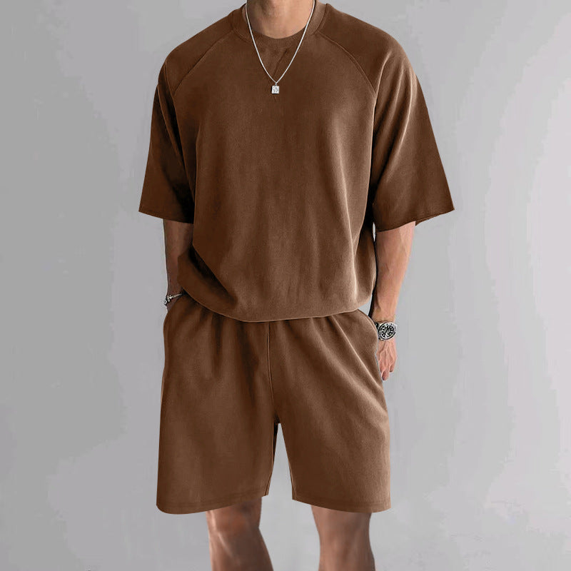 Men’s Premium Terry Cloth Summer Set: Crewneck Top and Shorts