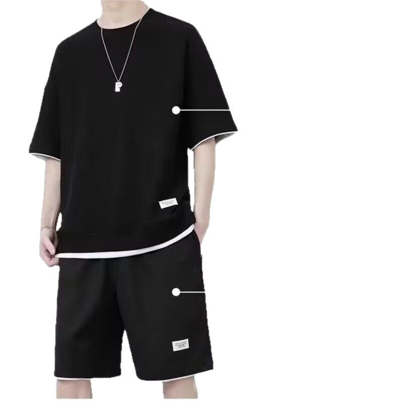 Men’s Waffle Knit Layered Summer Set: Crewneck Top and Shorts