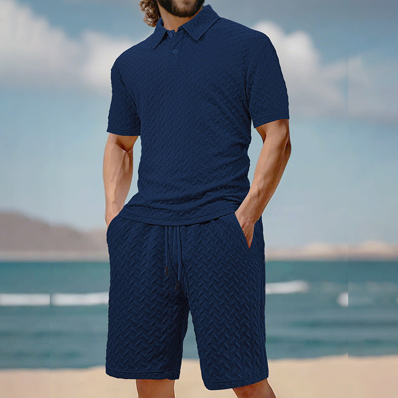 Men’s Jacquard Knit Summer Set: Short Sleeve Top and Shorts