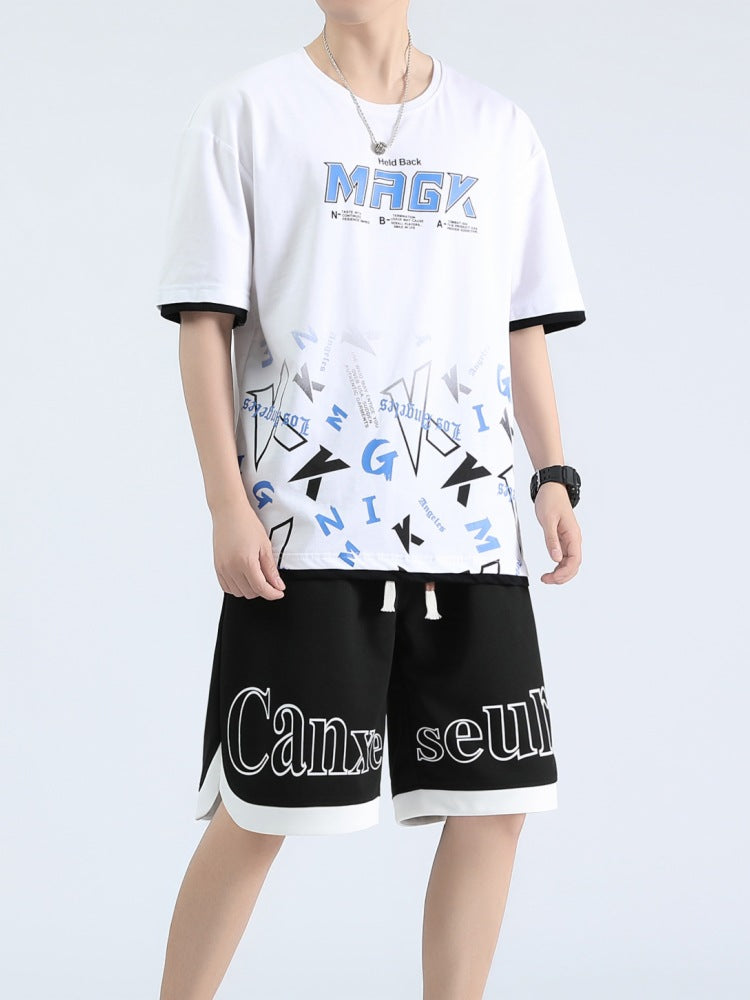 Boys' Pure Cotton Summer Suit: Loose Fit T-Shirt and Shorts
