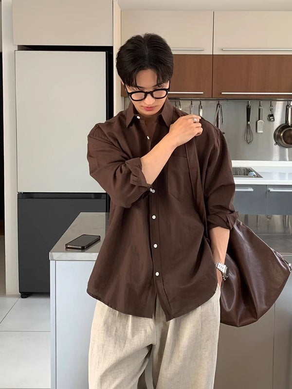 Men’s Cotton and Linen Long-Sleeved Casual Shirt Jacket