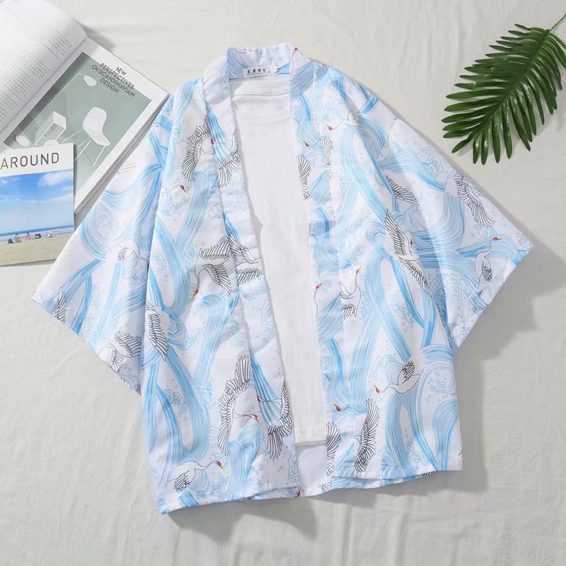Men’s Dragon Print Seven-Quarter Sleeve Hanfu Cardigan