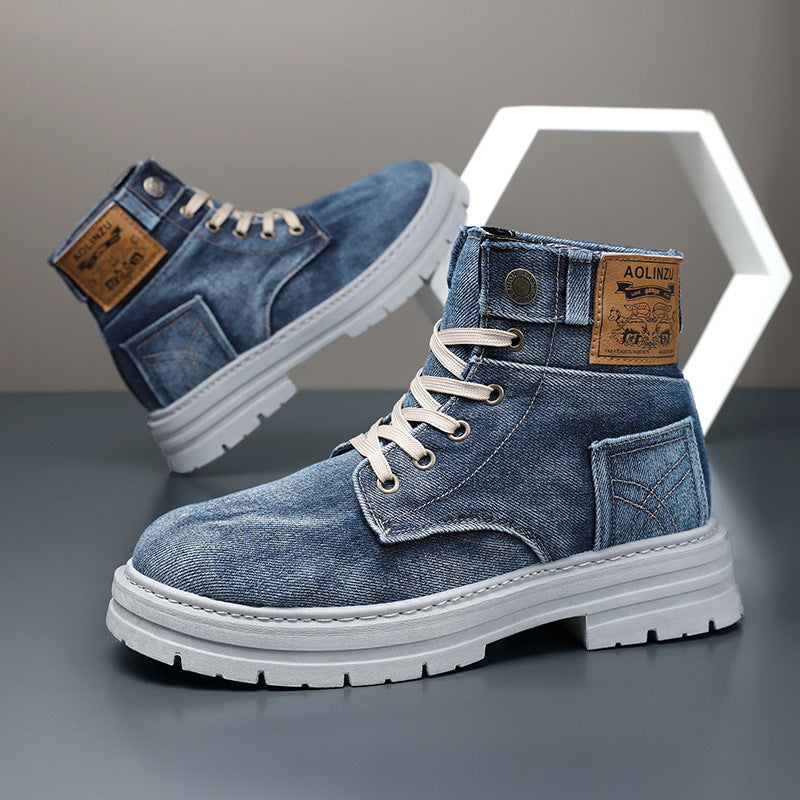 Men’s Versatile High-Top Denim Workwear Sneakers