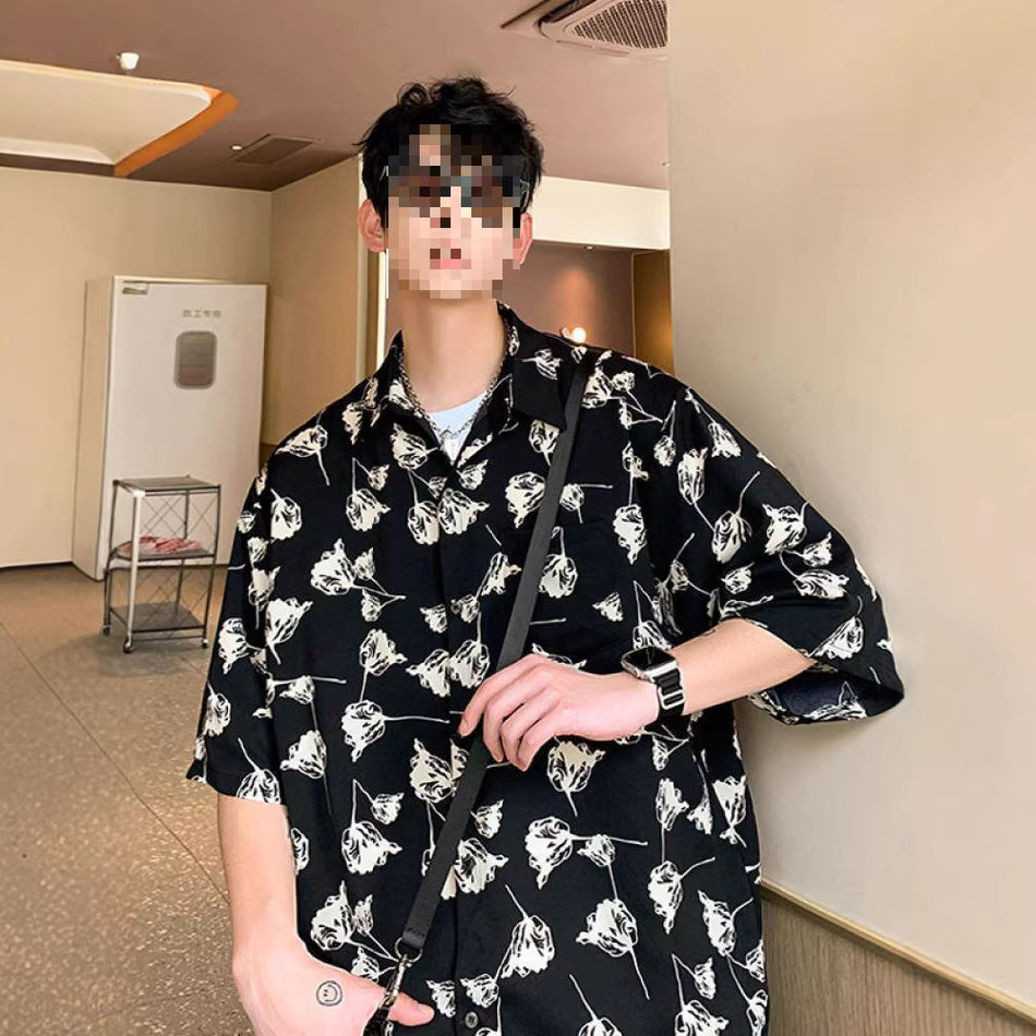 Men’s Breathable Ice Silk Floral Hawaiian Shirt in Relaxed Fit