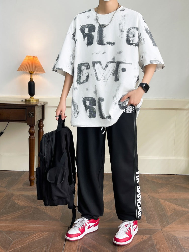 Men's Summer Full-Print Two-Piece Set | Trendy Loose Half-Sleeve T-Shirt & Trousers