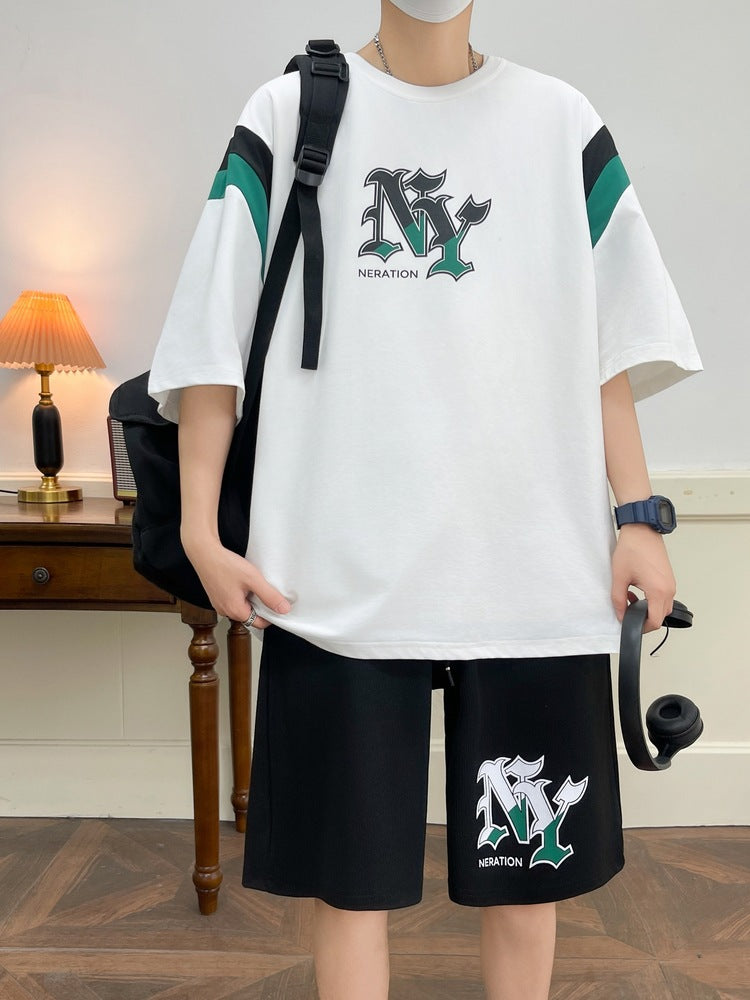 Men's New Casual Sportswear Set | Youth Short-Sleeve T-Shirt & Shorts Two-Piece Suit