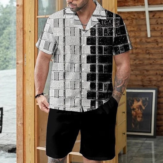 en's Gradient Business Casual Summer Set | Premium Cuban Collar Short-Sleeve Shirt & Shorts