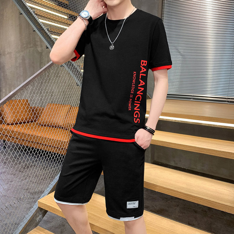 Men's Korean Style Trendy Sports Suit | Premium Loose Short-Sleeve T-Shirt Set