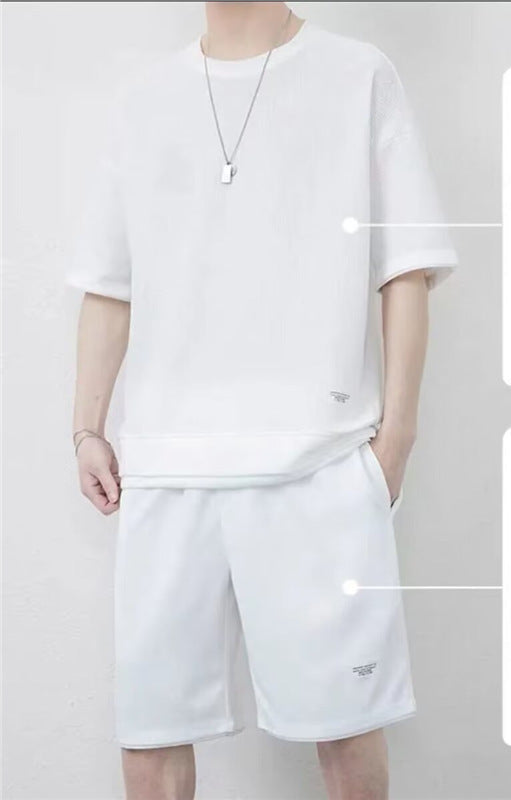 Men's Classic Waffle Knit Summer Suit | Simple Fashionable Casual Sports Two-Piece Set