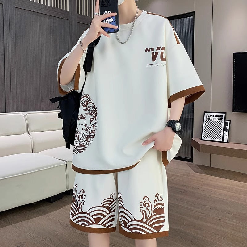 Men's & Teenagers' Premium "Guochao" Chinese Style Summer Sports Suit | Loose Casual Two-Piece Set