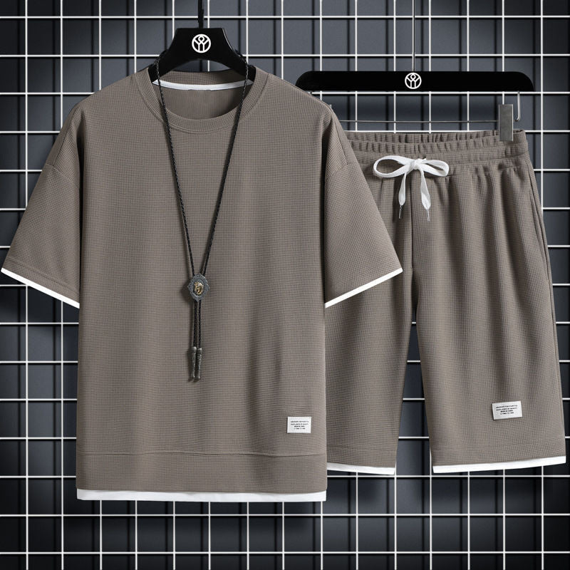 Men's Premium Waffle-Weave Layered Two-Piece Leisure Suit