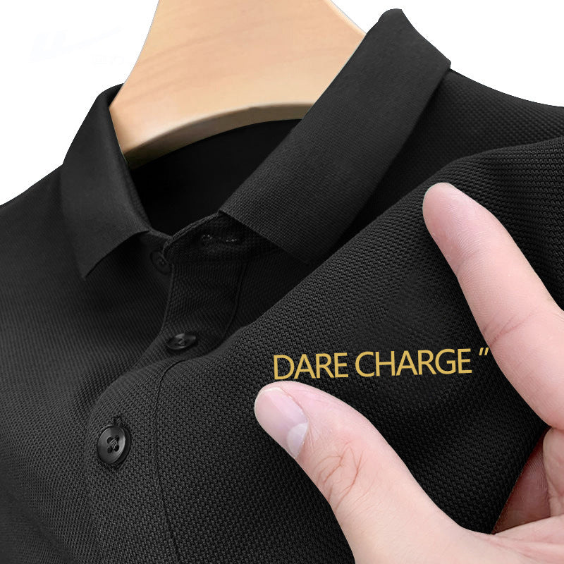 Men's Hong Kong Style Letter Print Short Sleeve Polo T-Shirt