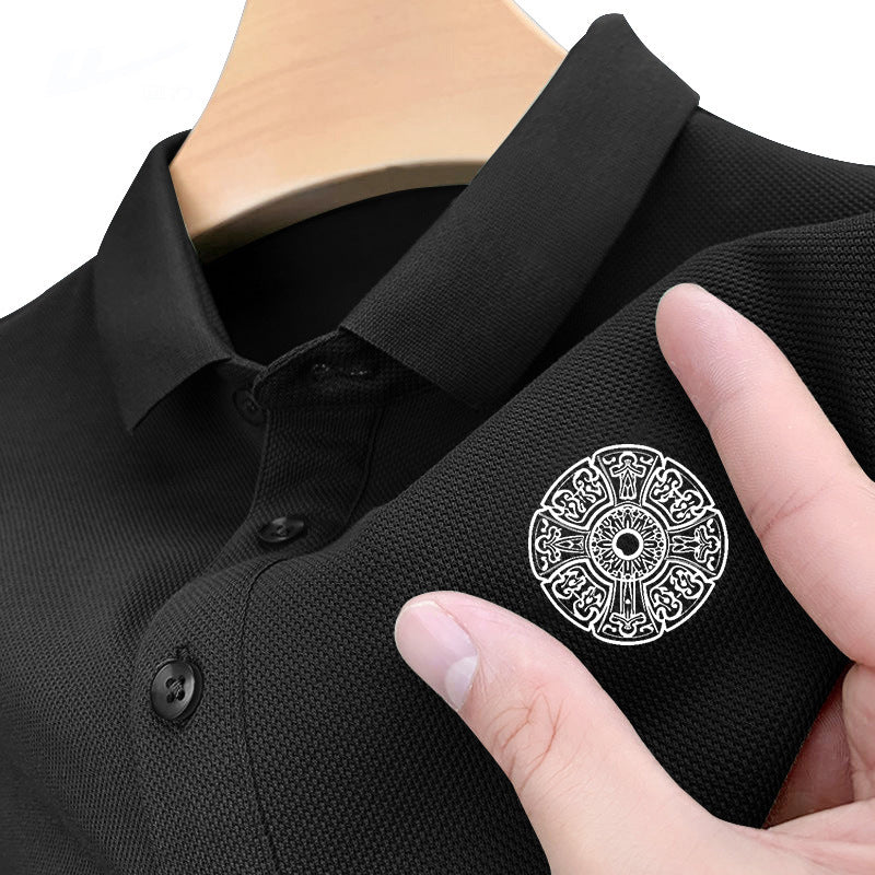 Men's Geometric Print Lapel Short Sleeve Polo T-Shirt