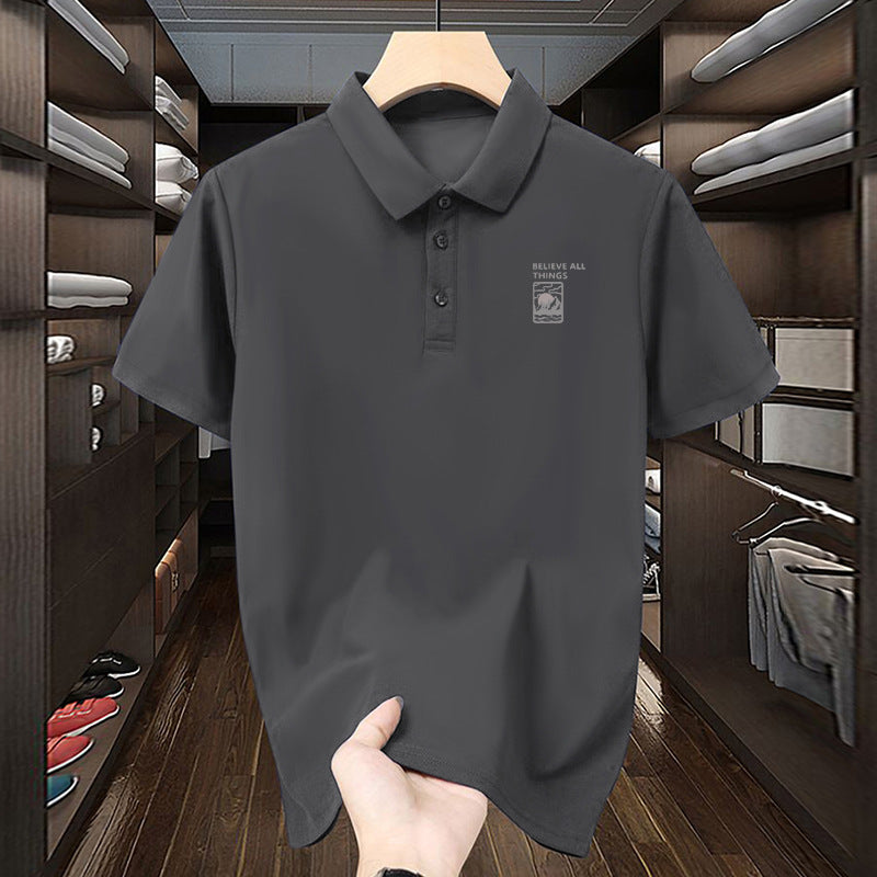 Men's 220g American Style Letter Print Short Sleeve Polo T-Shirt