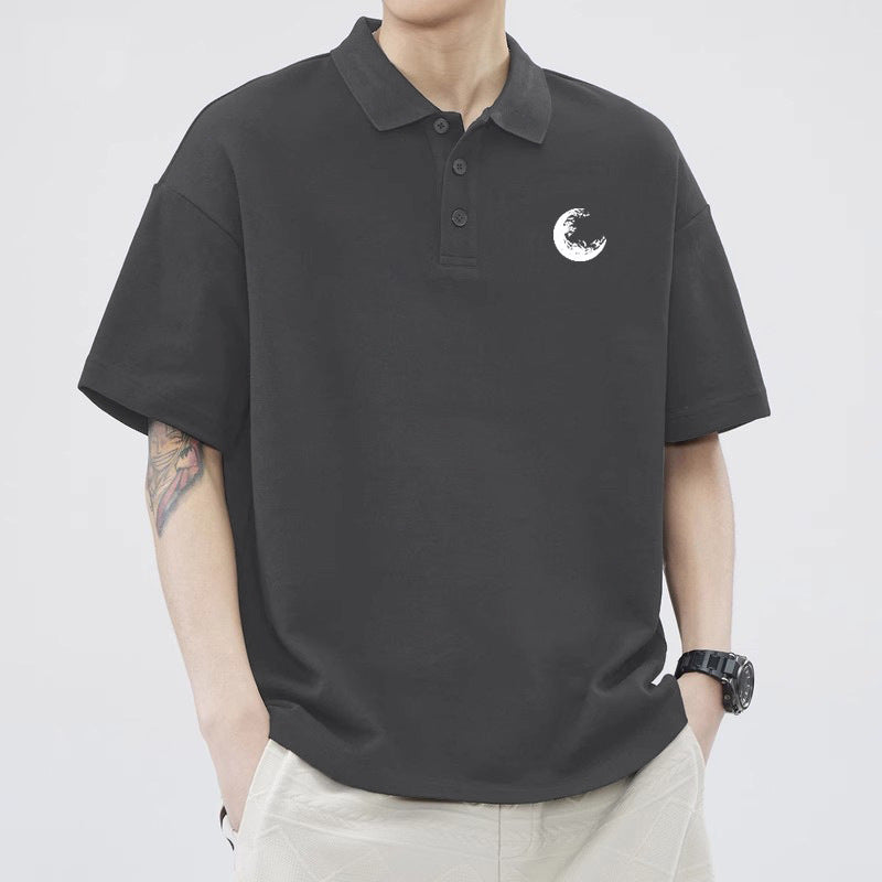 Men's White Collared Geometric Print Short Sleeve Polo T-Shirt