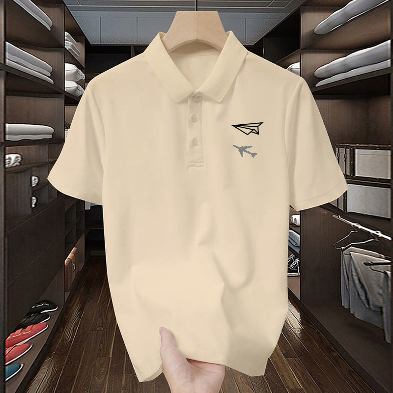 Men's American Style Airplane Print Short Sleeve Polo T-Shirt