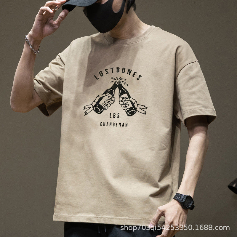 Men's 200g Pure Cotton Loose Fit Letter Print Short Sleeve T-Shirt