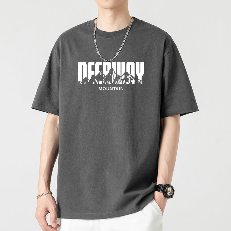 Men's Hong Kong Style Retro Heavyweight Pure Cotton Loose Fit Short Sleeve T-Shirt