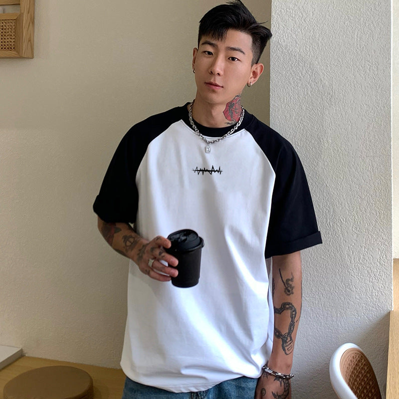 Men’s Heavyweight Cotton Raglan Print Loose Fit T-Shirt Summer Tee