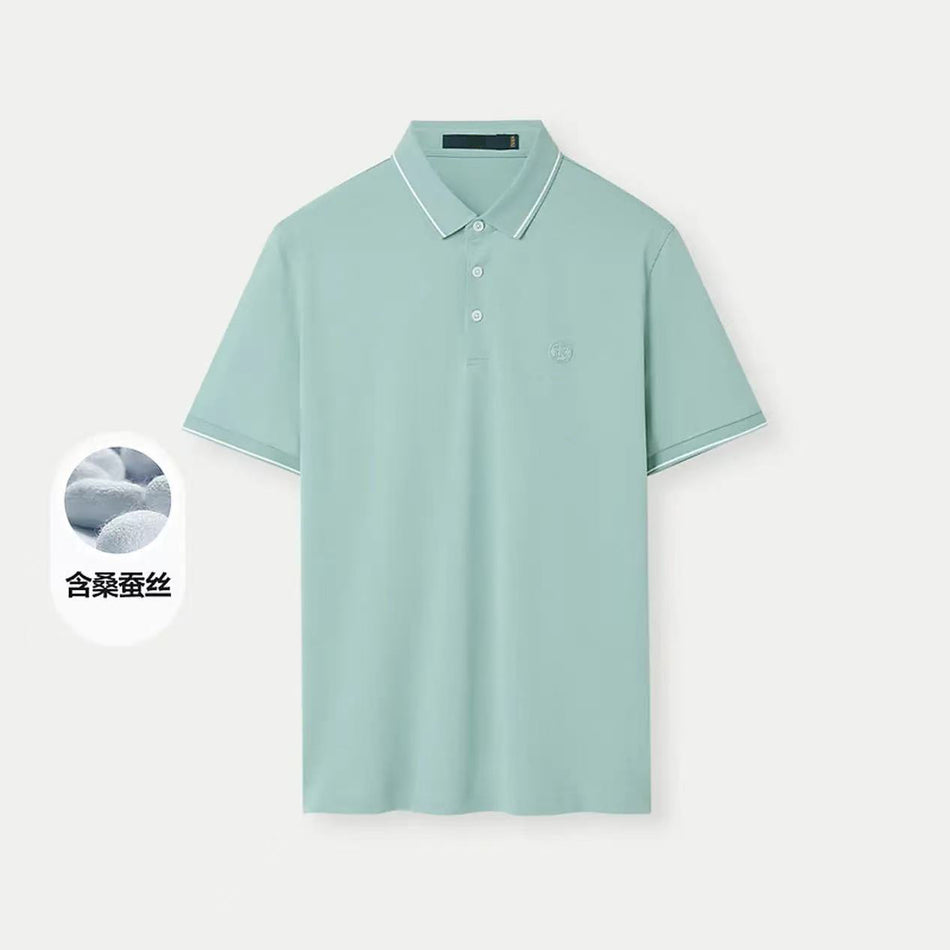 Men’s Mulberry Silk Lapel Polo Shirt Solid Color Summer Top