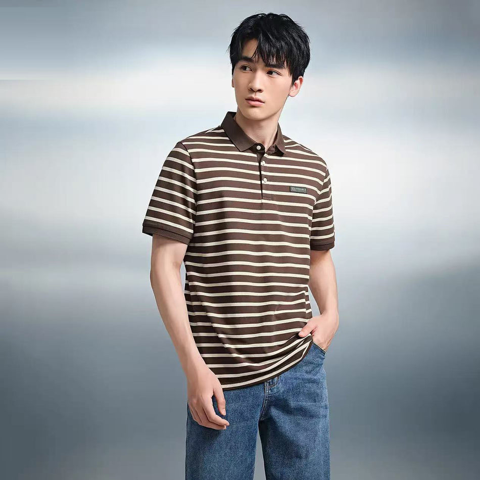 Men’s Striped Slim Fit Cotton Blend Polo Shirt Summer Top