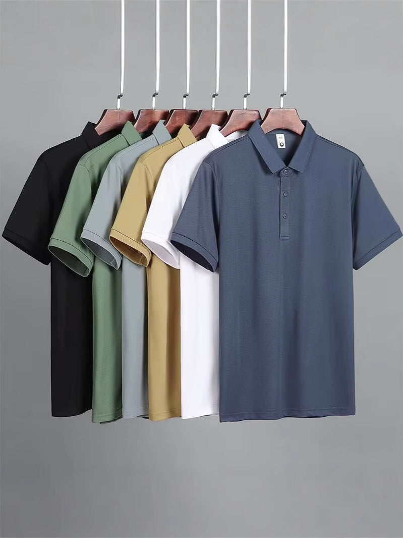 Men's Ice Silk Breathable Lapel Slim Fit Polo Shirt Solid Color