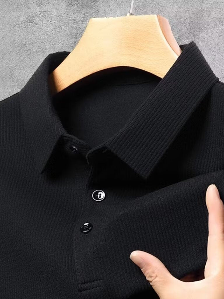 Men's Long Sleeve Rabbit Fur Polo Shirt Solid Color Lapel Top