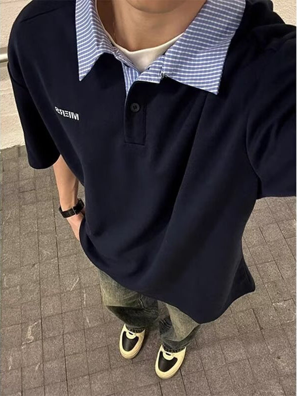 Men's Loose Fit Retro Lapel Polo Shirt Summer Casual Street Tee (Unisex)