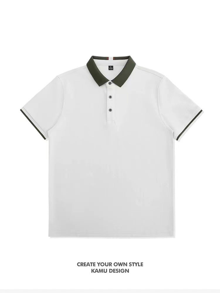 Men's Slim Fit Color Contrast Polo Shirt Summer Casual Business Tee