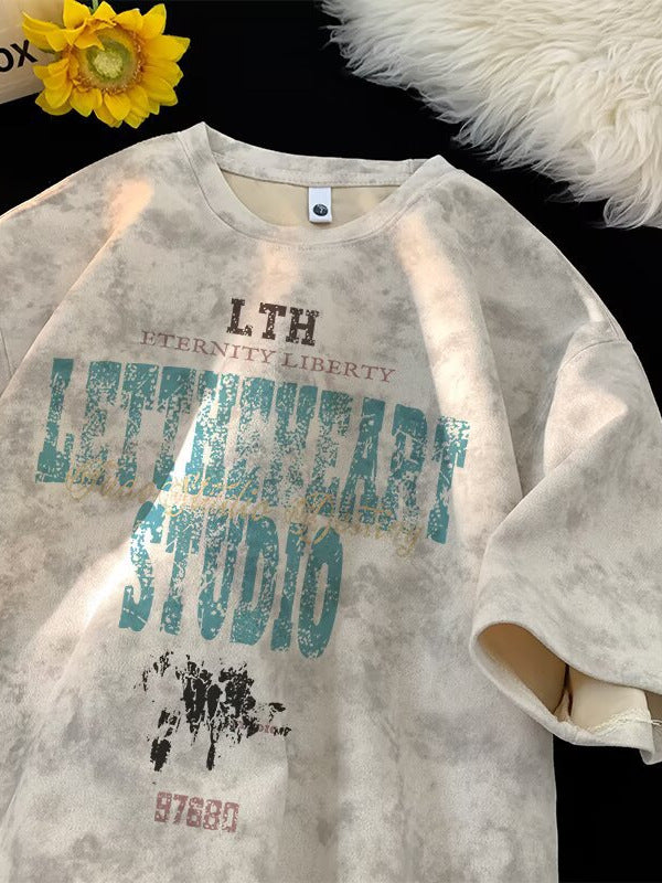 Men's Washed Tie Dye Oversized T-Shirt Summer Casual Loose Tee