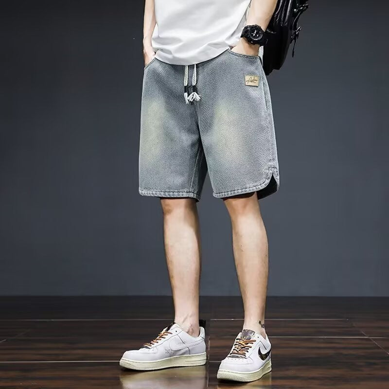 Starry Sky Pattern Denim Shorts Men Loose Fit Straight Five-Point Casual Summer