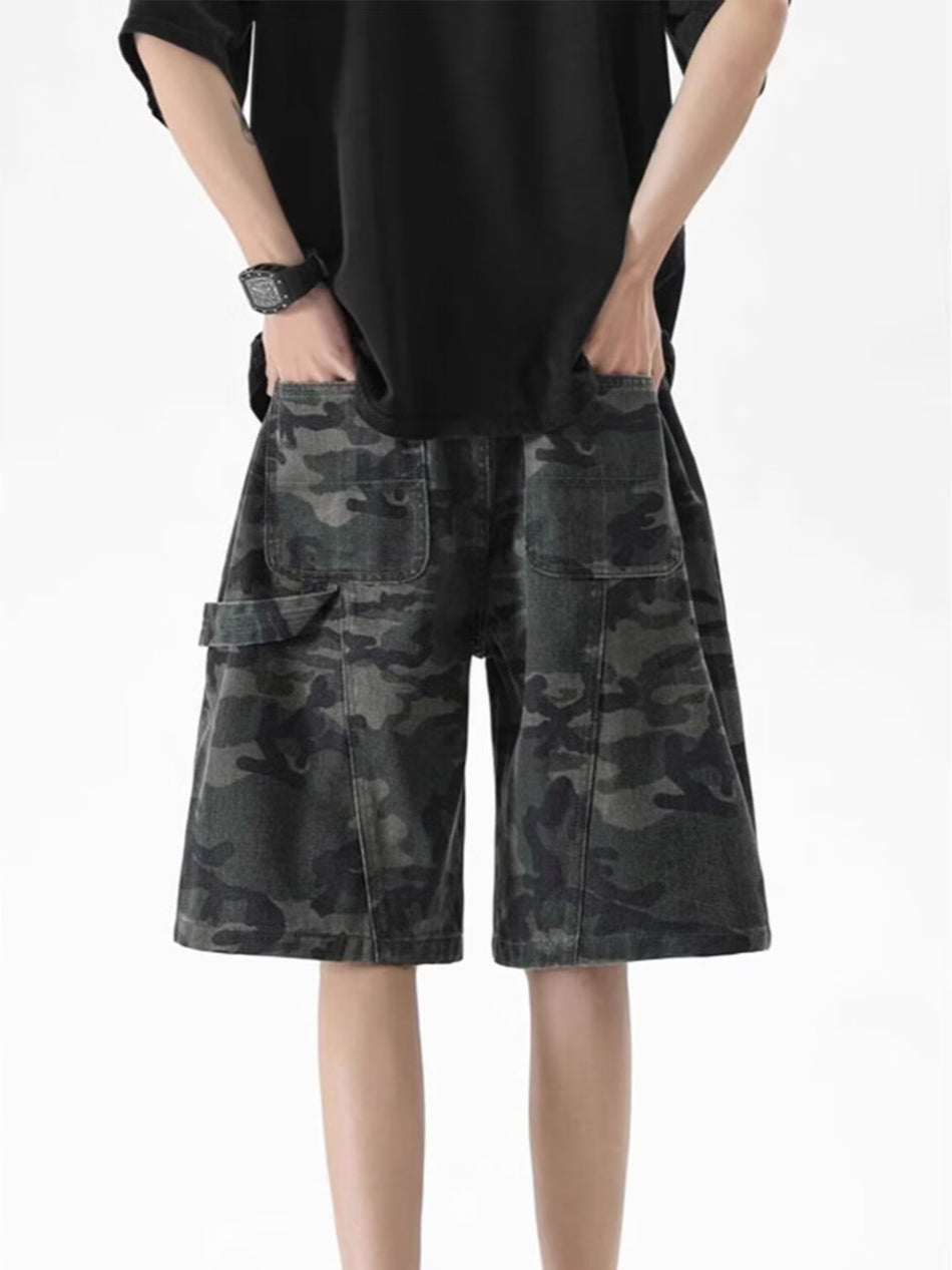 American Style Camouflage Work Shorts Men Loose Straight-Leg Knee-Length Summer Casual Shorts