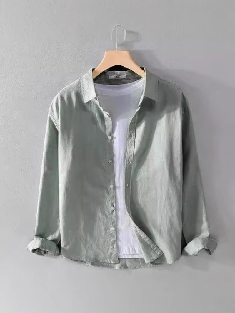 Japanese Style Cotton Linen Long Sleeve Shirt Men Spring Summer Casual White Shirt