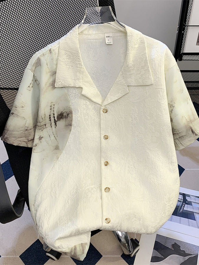 Vintage Jacquard Short Sleeve Shirt Men's Loose High-End Casual Summer Top