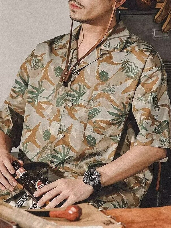 Retro Cuban Collar Floral Shirt Men Loose Casual Hawaiian Summer Top