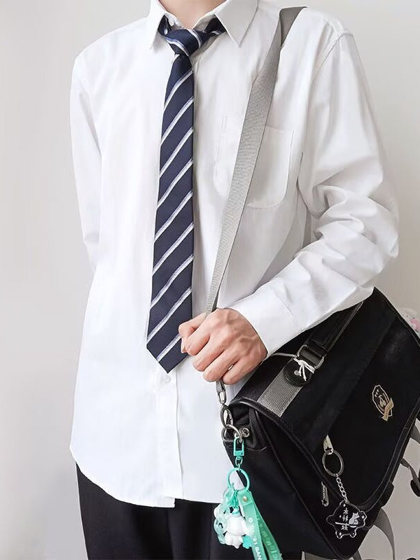 Men's Basic Long Sleeve White Shirt Loose Fit Casual Student Style Top
