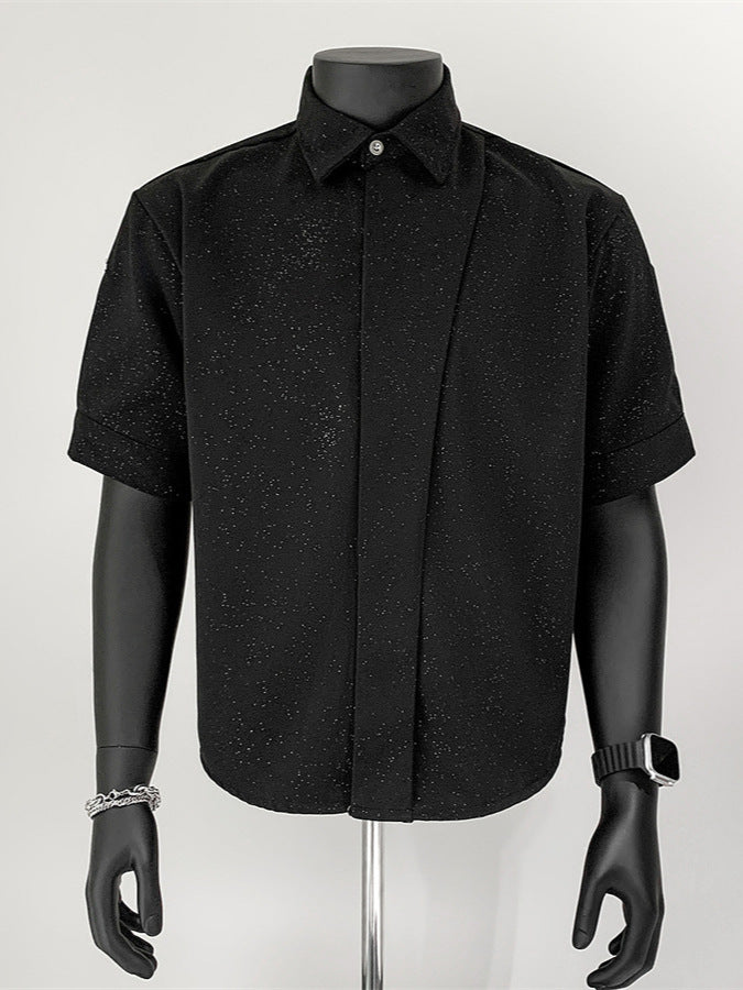 Men's Starry Print Short Sleeve Shirt Loose Fit Casual Turn-Down Collar Summer Top