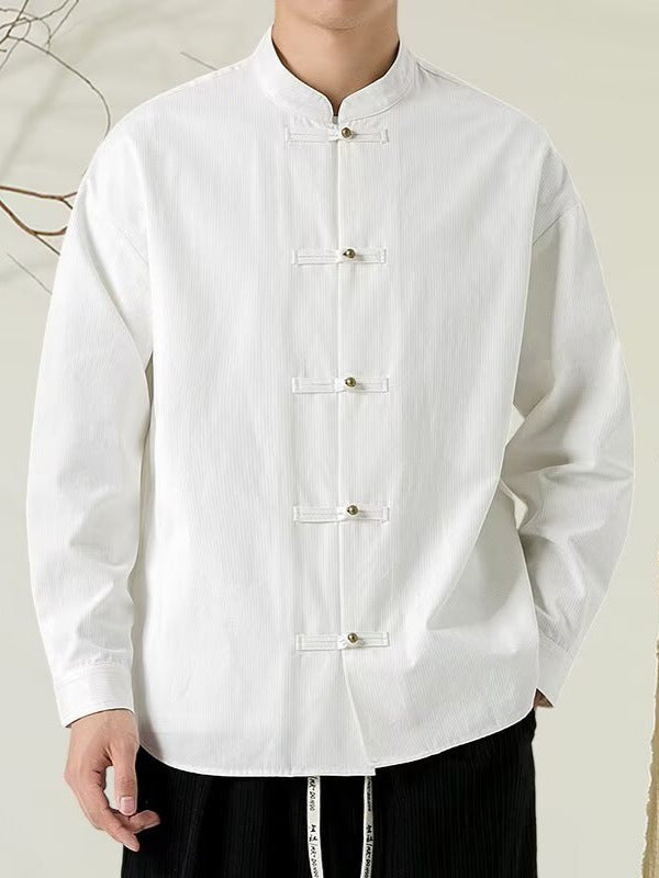 Men's Stand Collar Retro Shirt Loose Casual Spring Autumn Top