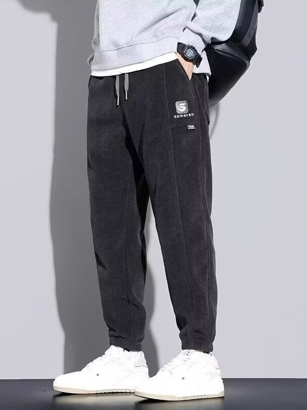 Men's Autumn and Winter Knitted Fleece-Lined Corduroy Jogger Pants